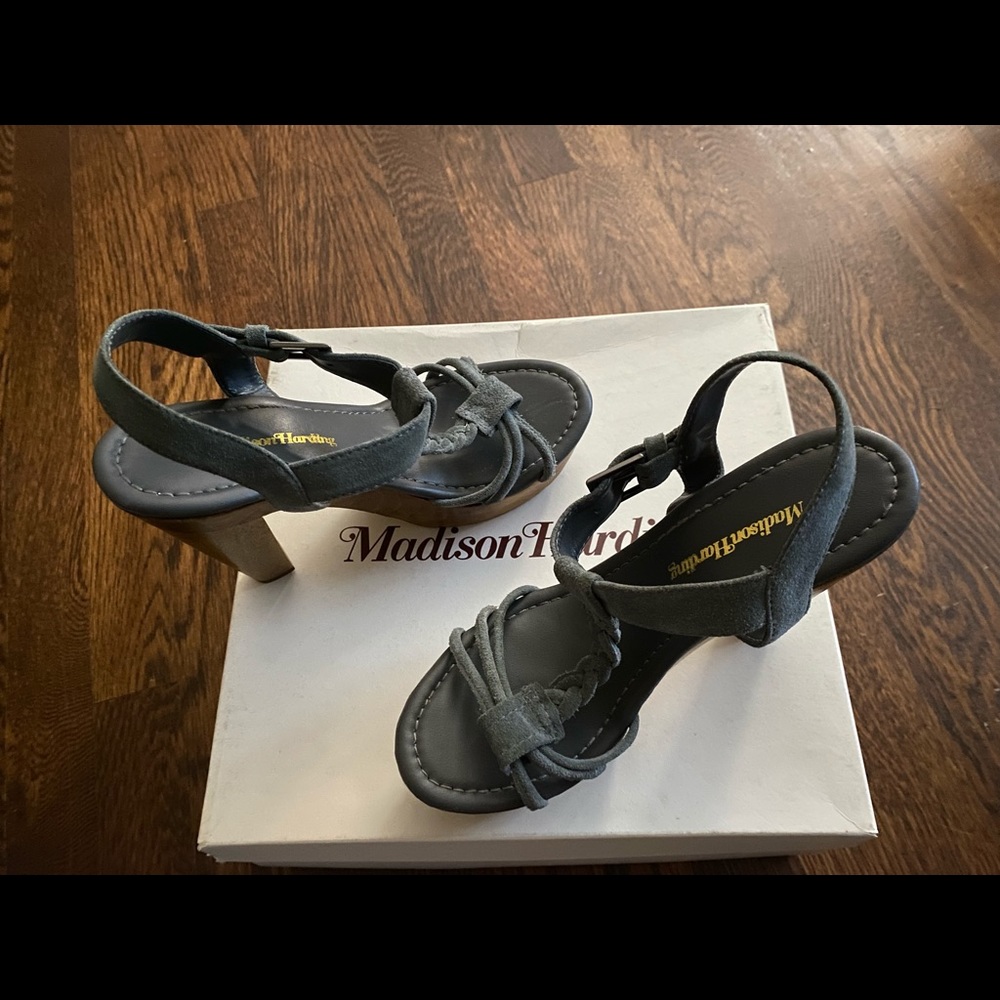 Light Blue Madison Harding chunky heels.